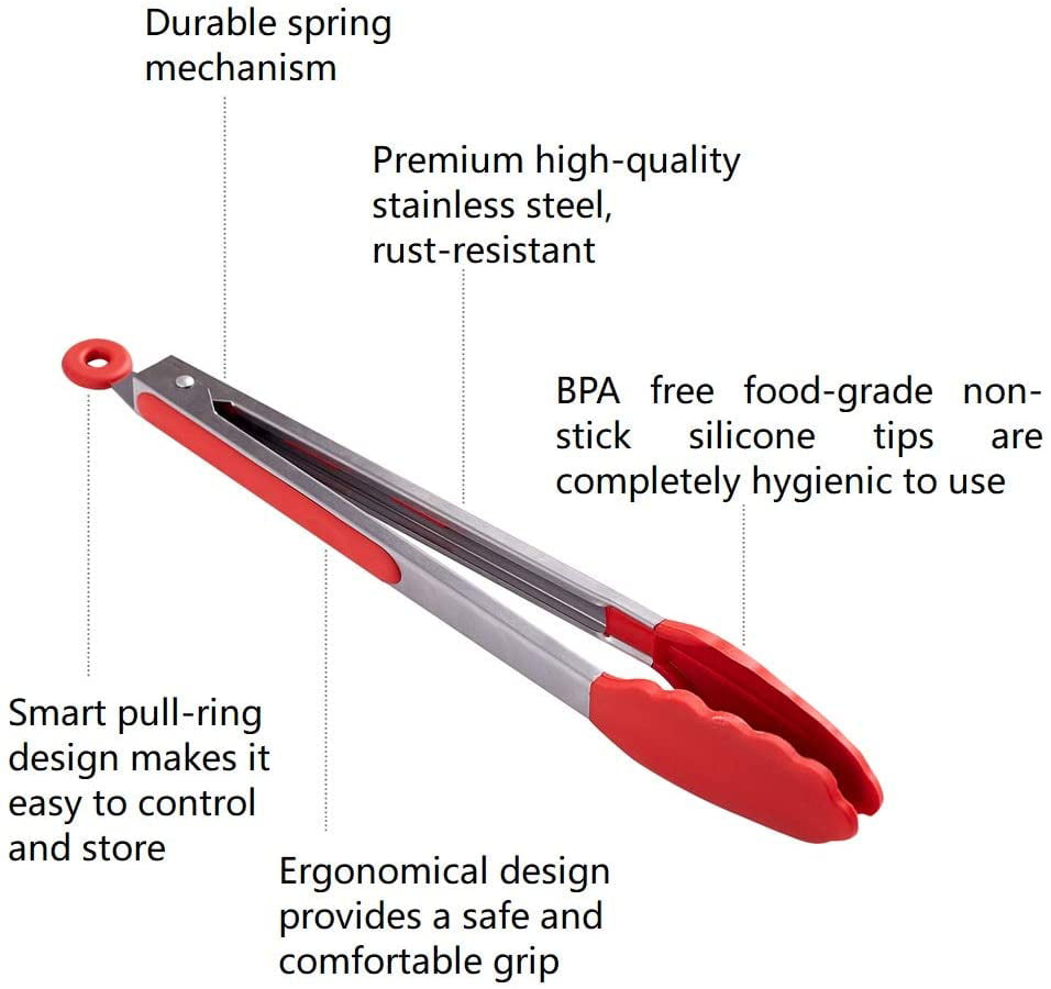 Sophron Stainless Steel Made Ergonomic Designed Silicone Cooking Tongs 12”  And 9” Kitchen Tongs For Cooking With Silicone Tips, Easy Lock Mechanism