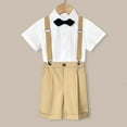 thumbnail image 2 of Kids Boys Summer British Style Short Sleeved Shirt Suspenders Shorts Bow Tie 4PC Children Performance Suit Baby Winter Bodysuit Boy Two Piece Outfit, 2 of 4