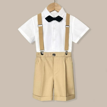 

NASIQXB 3 Month Clothes Toddler Suit with Life Jacket Kids Boys Summer British Style Short Sleeved Shirt Suspenders Shorts Bow Tie 4PC Children Performance Bodysuits Baby Boy 5t Boy Clothes Fall