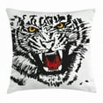 thumbnail image 1 of Tiger Throw Pillow Cushion Cover, Angry Feline with Black and White Pattern Realistic Eyes Hunting Surviving, Decorative Square Accent Pillow Case, 20 X 20 Inches, Black Red Yellow, by Ambesonne, 1 of 2