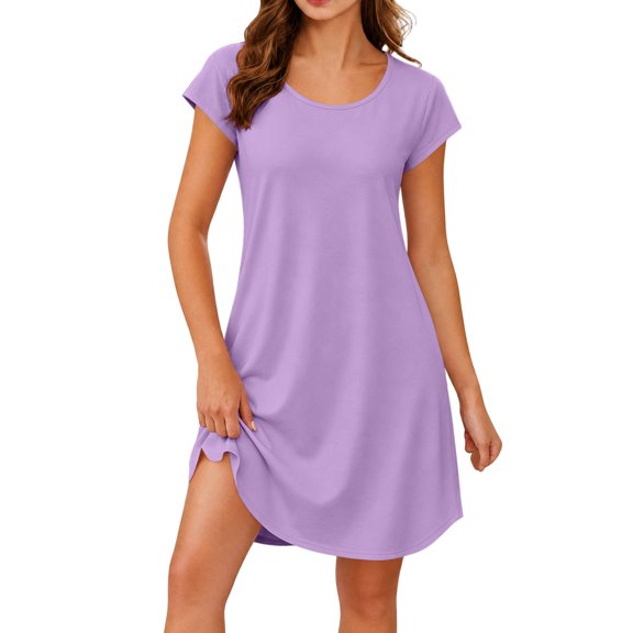 Drses Women's Soft Bamboo Viscose Dress, Crew Neck Short Sleeve Swing T-Shirt Dress with Pockets Casual Daily Nightgown Sleepshirt Pajama Loungewear Summer Sleepwear