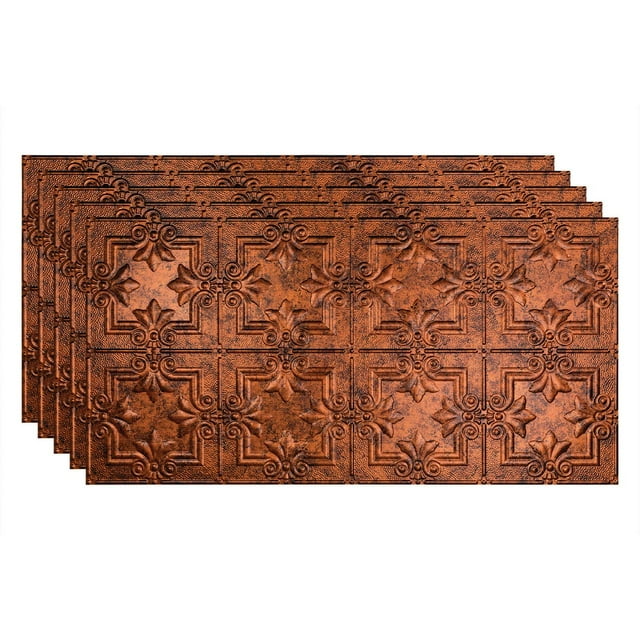 FASÄDE Regalia Decorative Vinyl 2ft x 4ft Glue Up Ceiling Panel in Moonstone Copper (5 Pack)