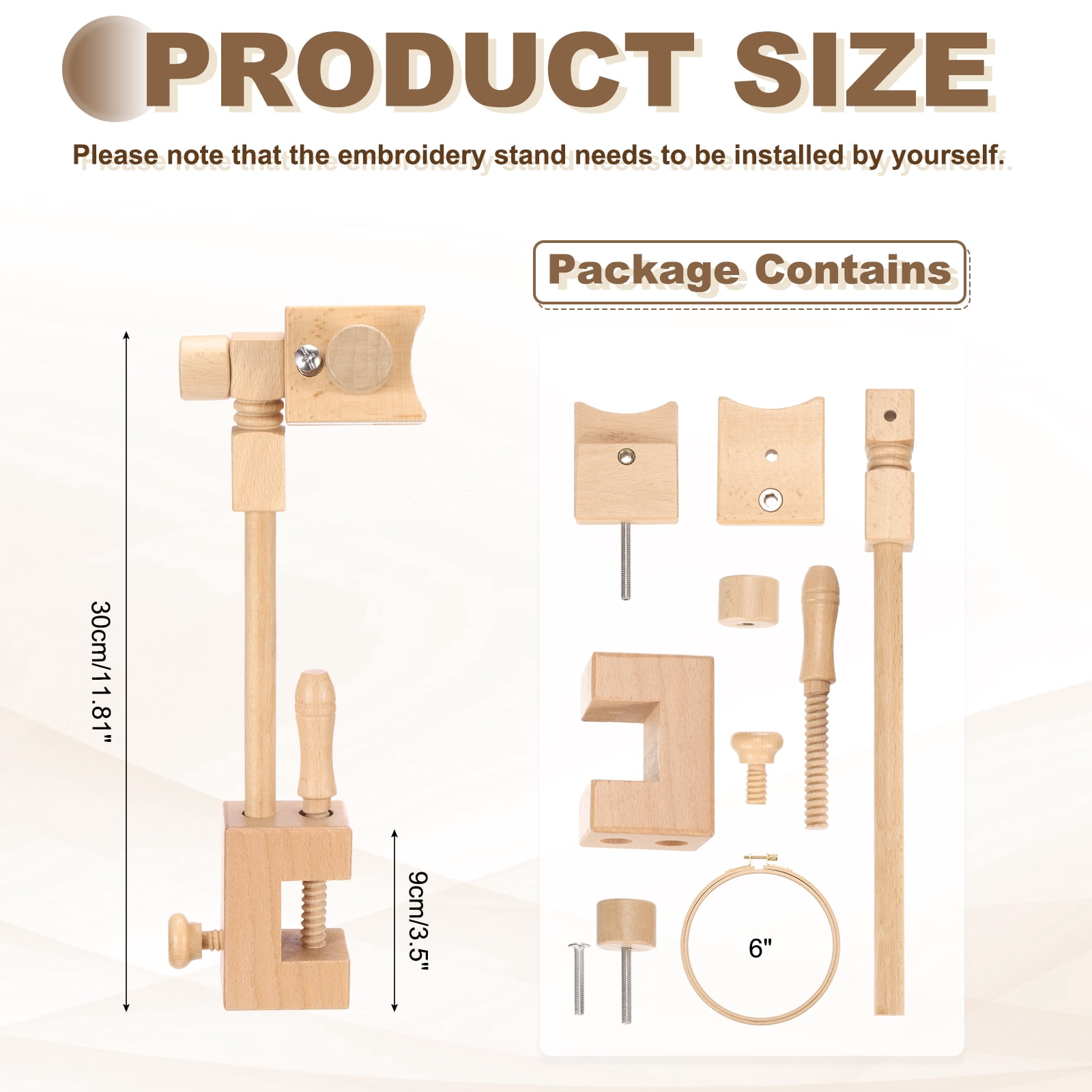Uxcell Embroidery Hoop Stand, Adjustable Beech Wood Cross Stitch Holder for DIY Art Craft, with 6" Embroidery Hoop