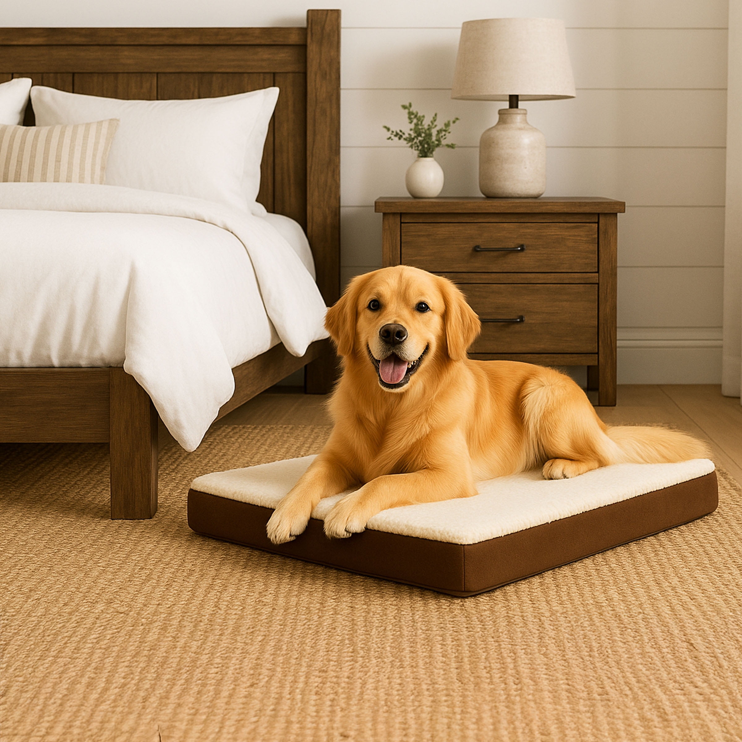 PETMAKER 36x27 Orthopedic Dog Bed with Memory Foam and Sherpa Cover, Brown