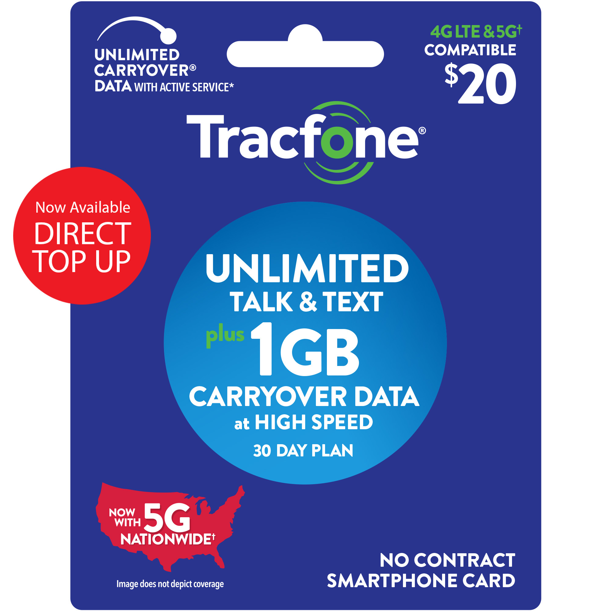 Tracfone 20 Smartphone Unlimited Talk Text 30 Day Prepaid Plan 1gb At High Speeds E Pin Top Up Email Delivery Walmart Com