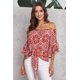 thumbnail image 1 of ABPHQTO Blusa con hombros descubiertos y estampado floral bohemio rojo para mujer, 1 of 5