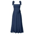 thumbnail image 3 of Women's Elegant Square Neck Ruffle Side Split Midi Formal Dress Solid Color Sleeveless Slip Maxi Dresses With Belt, 3 of 4