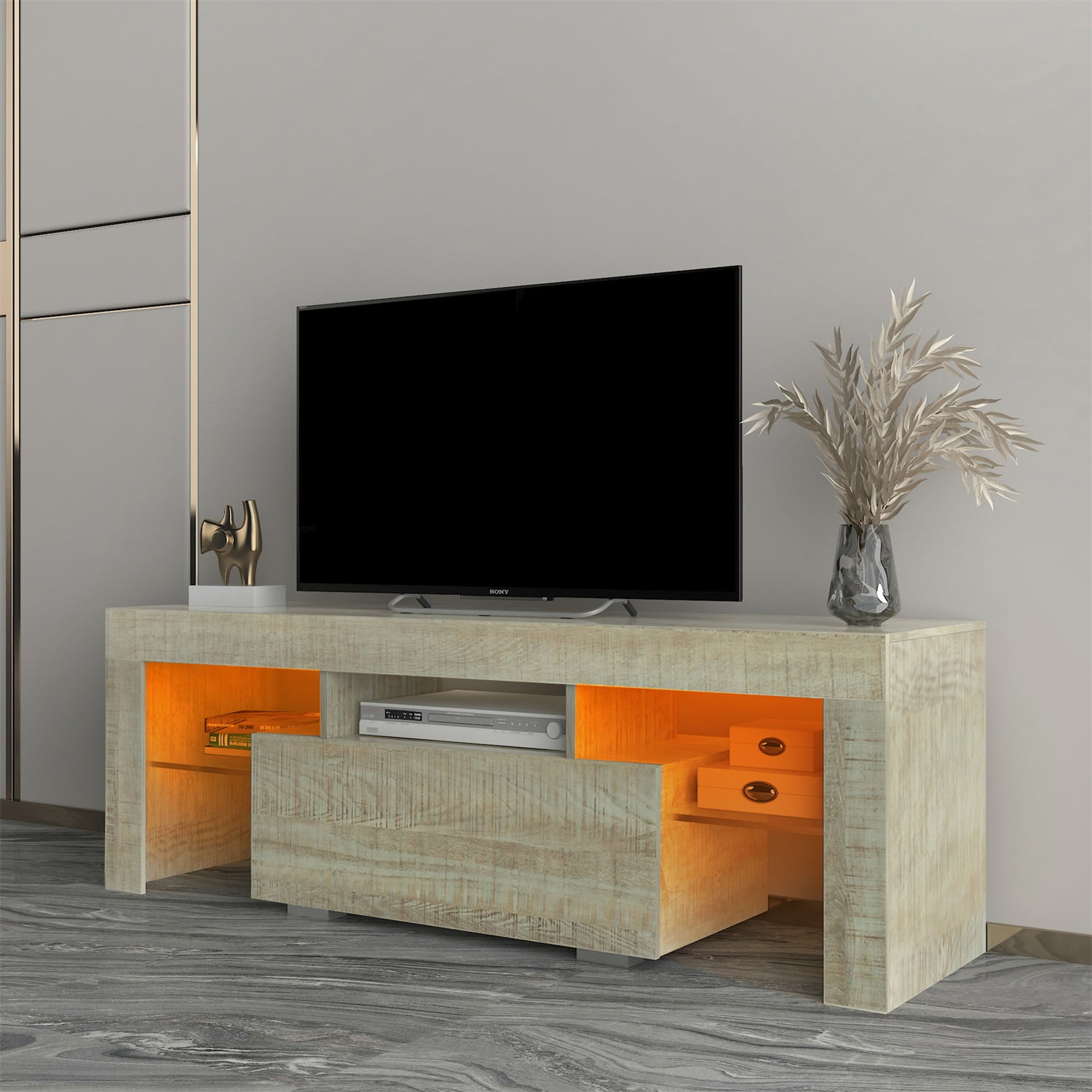 Kadyn LED Tv Stand for 55" Tv, Farmhouse Entertainment Center with LED Lights, Tv Console for Home, Gray Kadyn LED Tv Stand for 55" Tv, Farmhouse Entertainment Center with LED Lights, Tv Console for Home, Gray