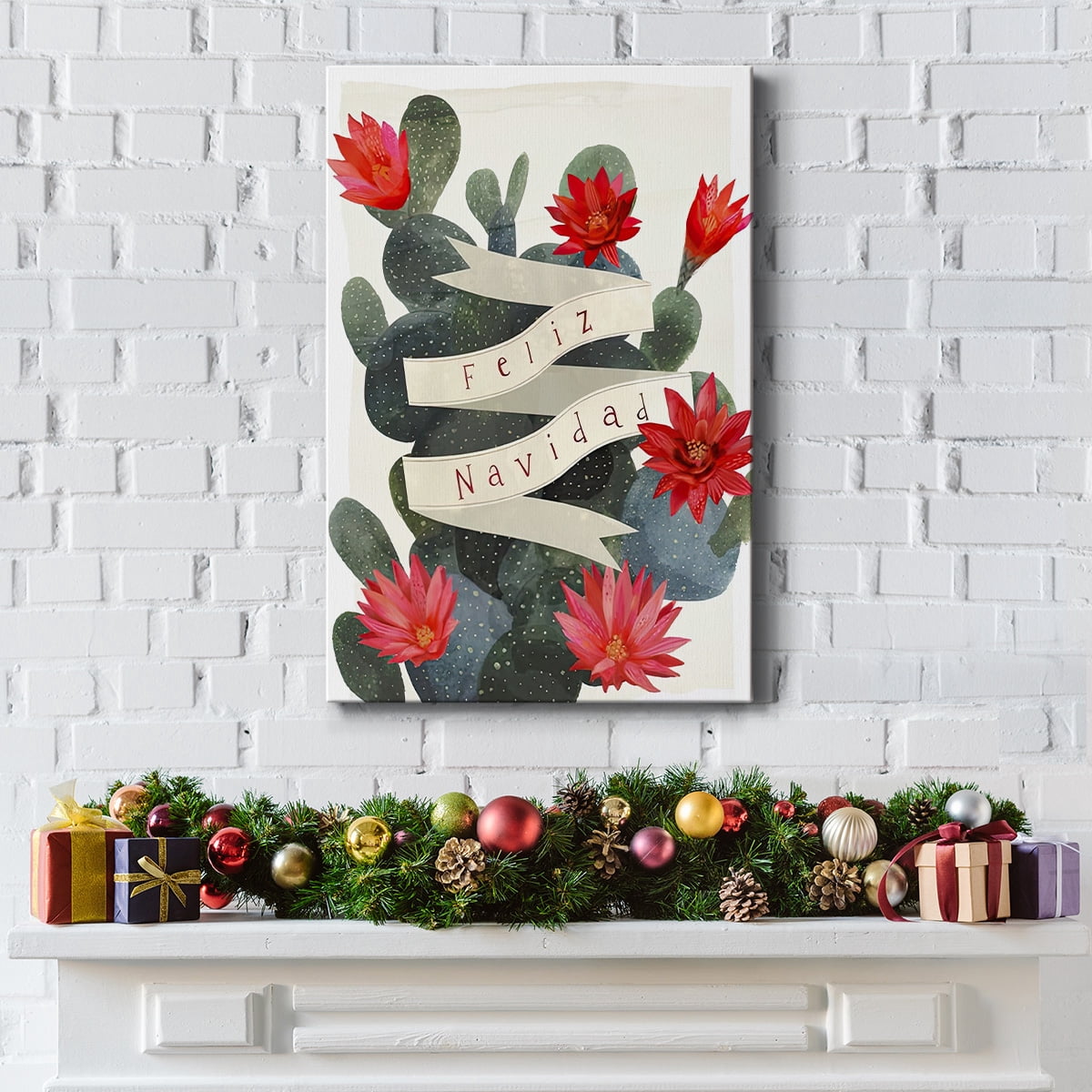 Desert Christmas Cactus I- Gallery Wrapped Canvas