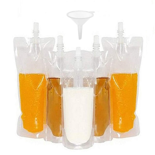 50 bolsas de bebidas contenedor de bolsa de batido transparente bolsa de bebida de mano resistente a prueba de fugas y sellable 8.4 oz para botellas de bebidas de jugo congelado un embudo de plástico