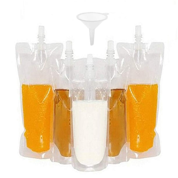 50 bolsas de bebidas contenedor de bolsa de batido transparente bolsa de bebida de mano resistente a prueba de fugas y sellable 8.4 oz para botellas de bebidas de jugo congelado un embudo de plástico