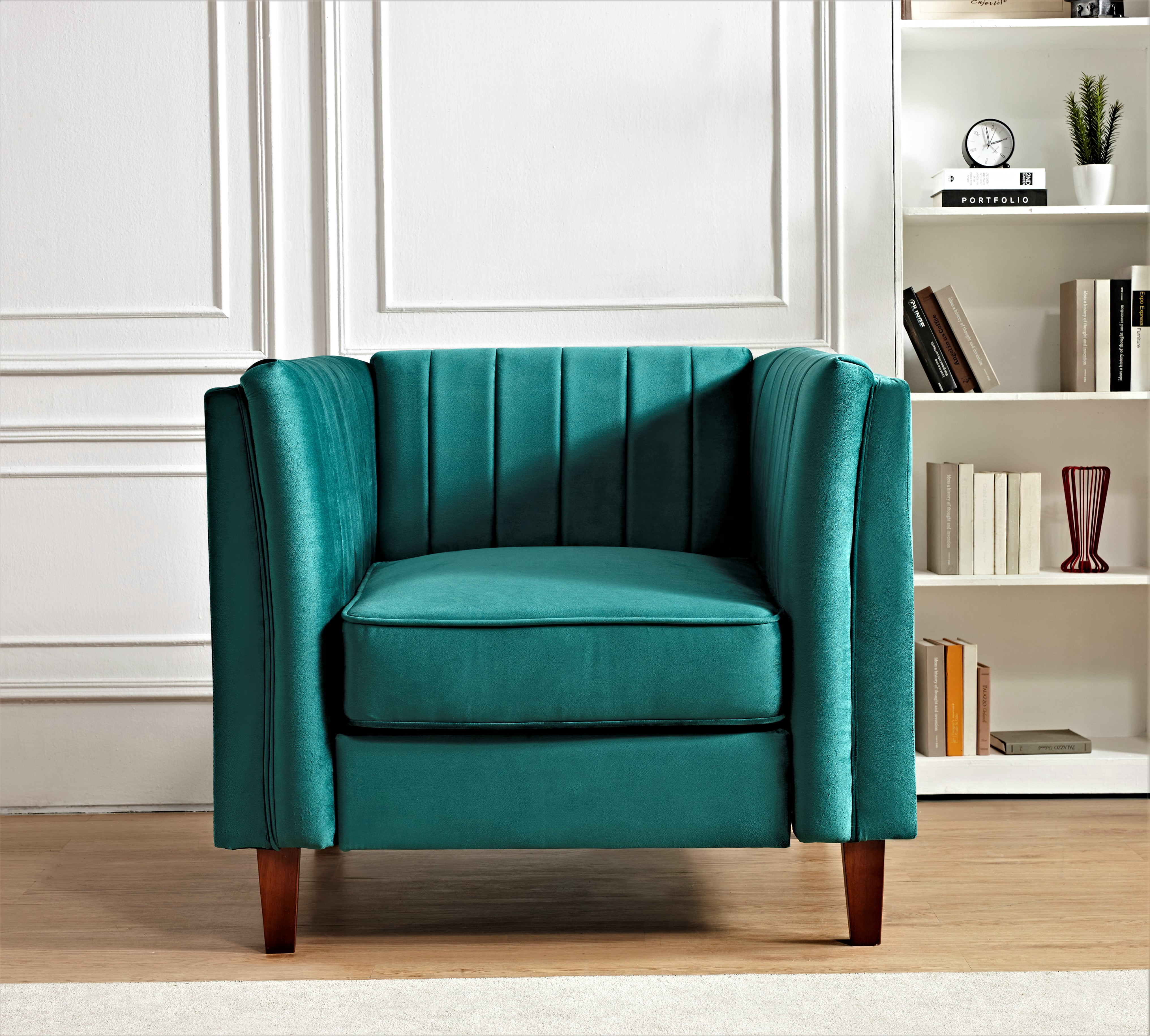 Uspridefurniture Plainfield Line Tufted Square 3Pcs Living Room set, Green Velvet