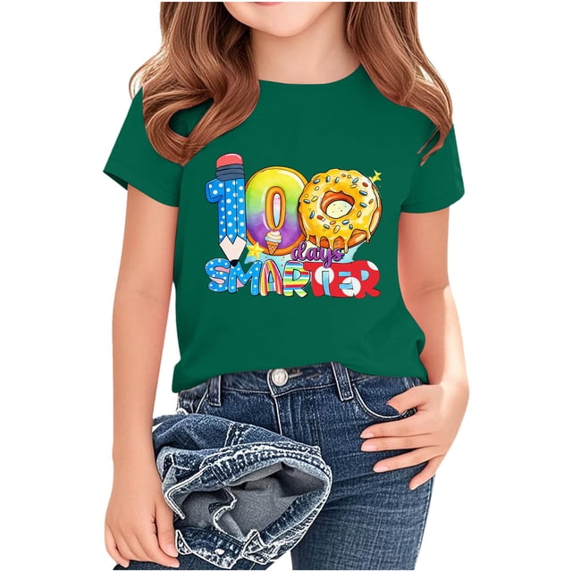 RXMEKW T-Shirt Imprimé pour Filles Manches Courtes Col Rond Haut Décontracté pour Enfants en Polyester avec Design Graphique Beigne pour la Saison Scolaire Printemps et Été