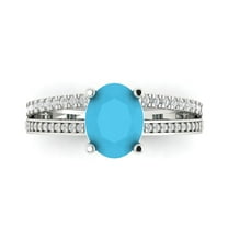 2.32 ct Oval Cut Simulated Turquoise Solitaire with Simulated Diamond Accents 18K White Gold Womens Engagement Ring