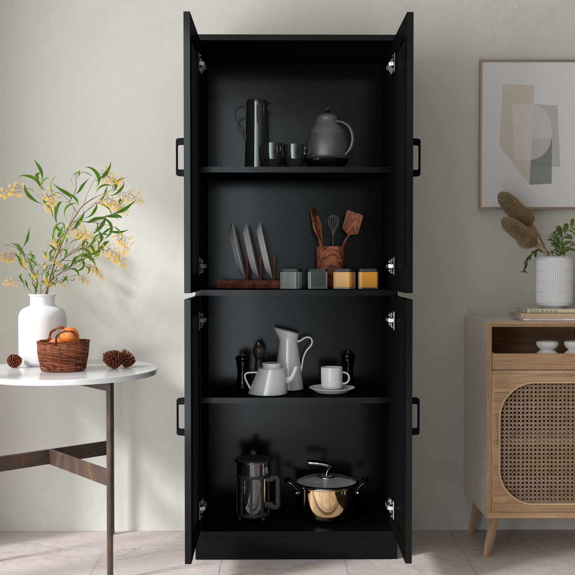 DIYART Black Kitchen Pantry Cabinet, 71" Tall Kitchen Storage Cabinet with doors, Kitchen Pantry Hutch with Storage for Kitchen, Dining Room