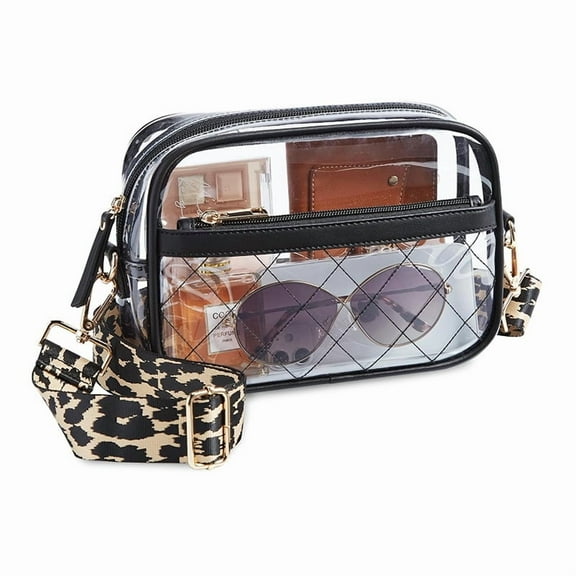 Clear Bag for Stadium Events Quilted Clear Purse for Women Stadium Approved PVC Concert Bag Single shoulder crossbody sports stadium phone bag black