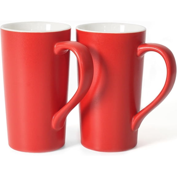 20 oz Ceramic Coffee Mugs Set of 2 Large Tall Red Porcelain Cups with Handle Microwave & Dishwasher Safe for Parents Dad Mom