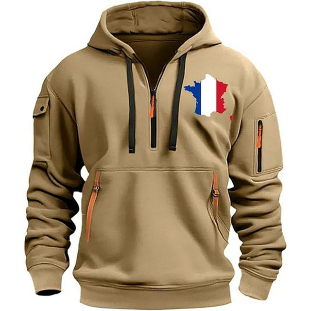 LUOGENLI Chandails à Capuchon pour Hommes Chandails à Capuchon et Chandails Décontractés pour Hommes Coupe Ample Chandail à Enfiler avec Motif Imprimé pour Automne Hiver Tenue Quotidienne Confortable Mode Urbaine Chandails à Capuchon pour Hommes Couverture Kaki Taille XXXXXL