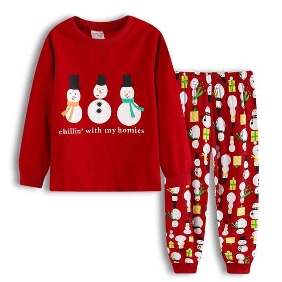Toddler Boys Clothes 2-Piece Christmas Print Long Sleeve Tops and Pants Holiday Set Outfits Size 3-4T ,Red