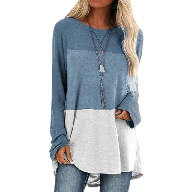 LUXUR Chemisier à Manches Longues pour Femmes Col Rond Tunique Décontractée Tops Color Block Pull Color Block 29 TTG