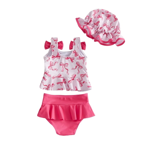BemeyourBBs Toddler Baby Girl Swimsuit Infant Bathing Suit One-Piece Swimsuits with Sun Hat Set Flying Short Sleeve Rash Guard Swimwear Cupcake Zipper Summer Beach Wear