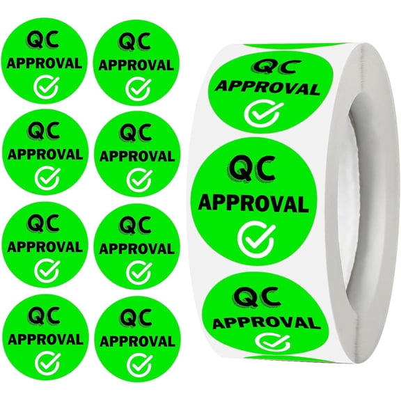 1 inch QC Approval Labels Green Inventory Quality Control Stickers for Warehouse Quality Control Check Tested Pass 1000pcs