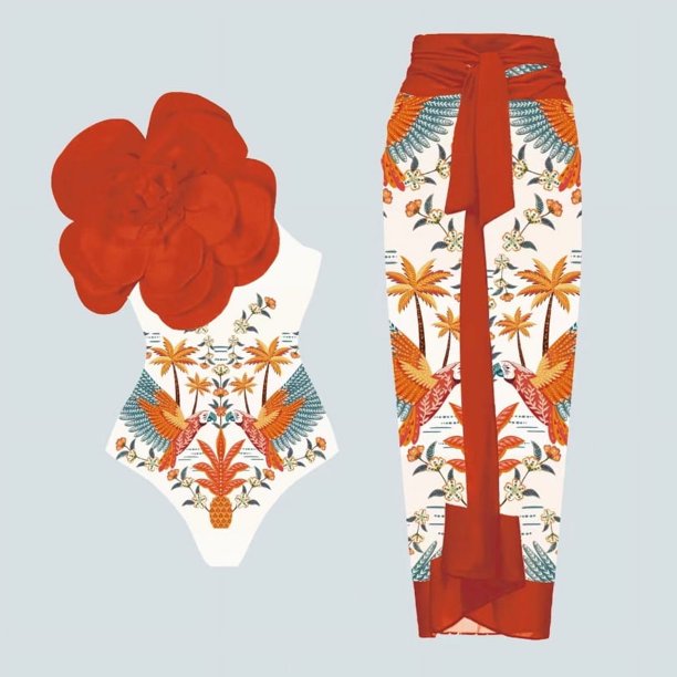 Traje de baño de una pieza para mujer con estampado decorativo de flores grandes en 3D