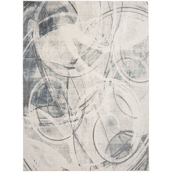 Nourison Astra Machine Washable 5'3" x 7' Silver Blue Modern Indoor Flatweave Rug