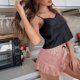 thumbnail image 4 of Women Pajamas Suit Suspender Top Ruffled Shorts Satin Silk Casual Homewear, 4 of 8