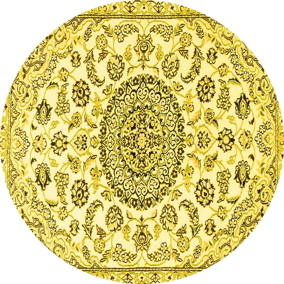 Ahgly Company Machine Washable Indoor Round Medallion Yellow Traditional Area Rugs, 3' Round