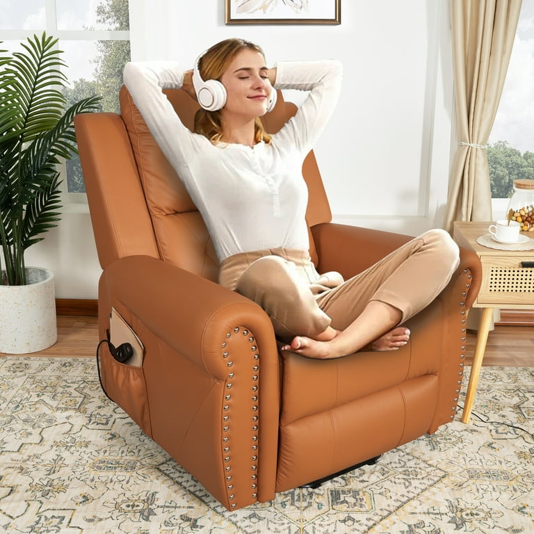 Naomi Home Tatiana Luxury Studded Electric Lift Recliner Chair Color Caramel