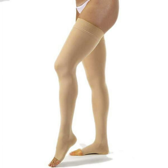 Jobst Opaque 30-40 Open Toe Thigh High Compression Stockings w/Dot Band Honey Xlarge