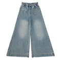 thumbnail image 6 of Girls Jeans New Teen Girls Wide Leg Jeans, Girls High Waist Baggy Jeans, Kids Travel Casual Distressed Ripped Elastic Waist Pull On Denim Pants for School, 6 of 8