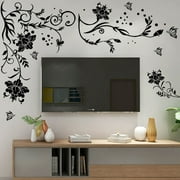Yannee Flower Vine Removable Wall Decals Butterflies Flying Wall Stickers Decors Wall Art Stickers for Bedroom Living Room Sofa Backdrop TV Wall Decor