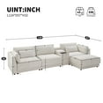 thumbnail image 2 of 124" Cloud Sectional Sofa with Wireless Charging and Storage Console, Modern L-shaped Cloud Couch with Pull-Out Drawer and Movable Ottoman, 4-Seat Chenille Sleeper Sofa for Living Room, Beige, 2 of 7