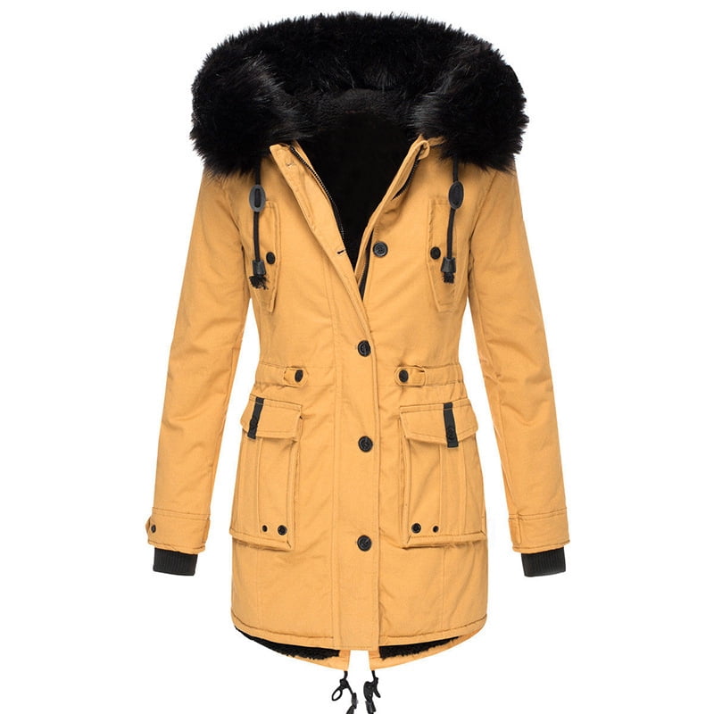 6 Color Winter New Women Fasion Fur Collar Splicing Hooded Long Coat Casual Style Many Pocket