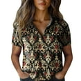 thumbnail image 2 of Bovemsi Women Cotton Shirt Printed Fashion Down Shirts Casual Tops Short Sleeve Blouse, Black Women's Summer Shirts, XL, 2 of 4