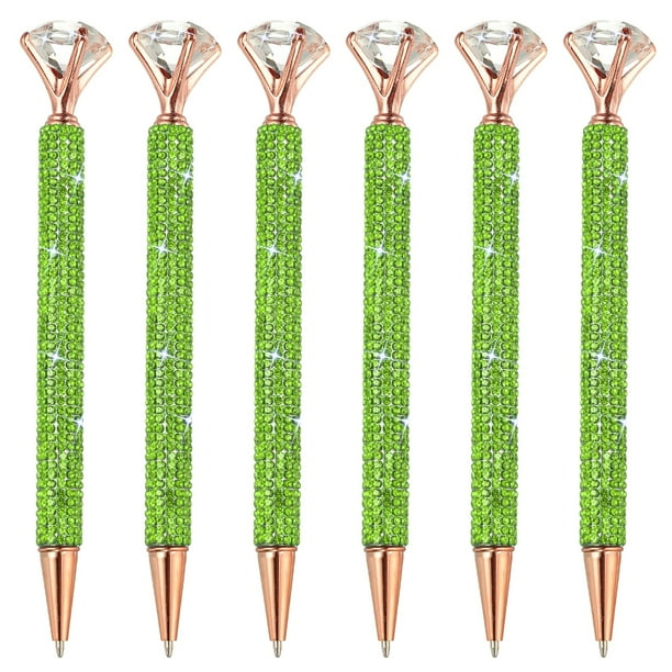 Bolígrafo de Cristal Rhinestone Uxcell, Bolígrafo de Metal con Giro y Punta Media de Tinta Negra Brillante para Tomar Notas Verde