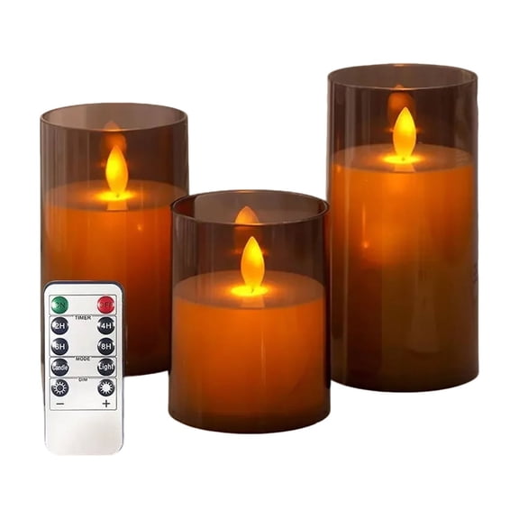 3Pc LED Flameless Electronic Candle with Remote Control, Realistic Moving Wick Flame, Battery Operated Pillar Candle for Home Atmosphere, Wedding, Party Decoration Battery Not Included,Gray