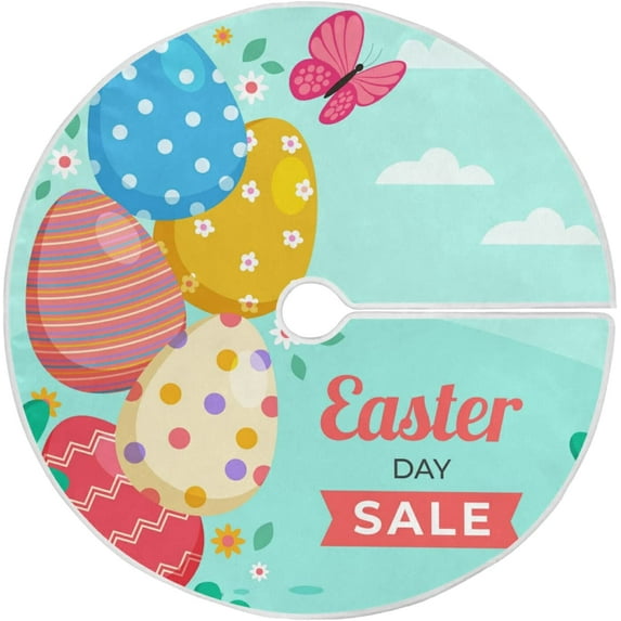 FMSHPON Easter Tree Skirt Colorful Eggs Bunny Xmas Christmas Tree Skirt Stand Mat for Holiday Party Decoration Indoor Outdoor 36 inches