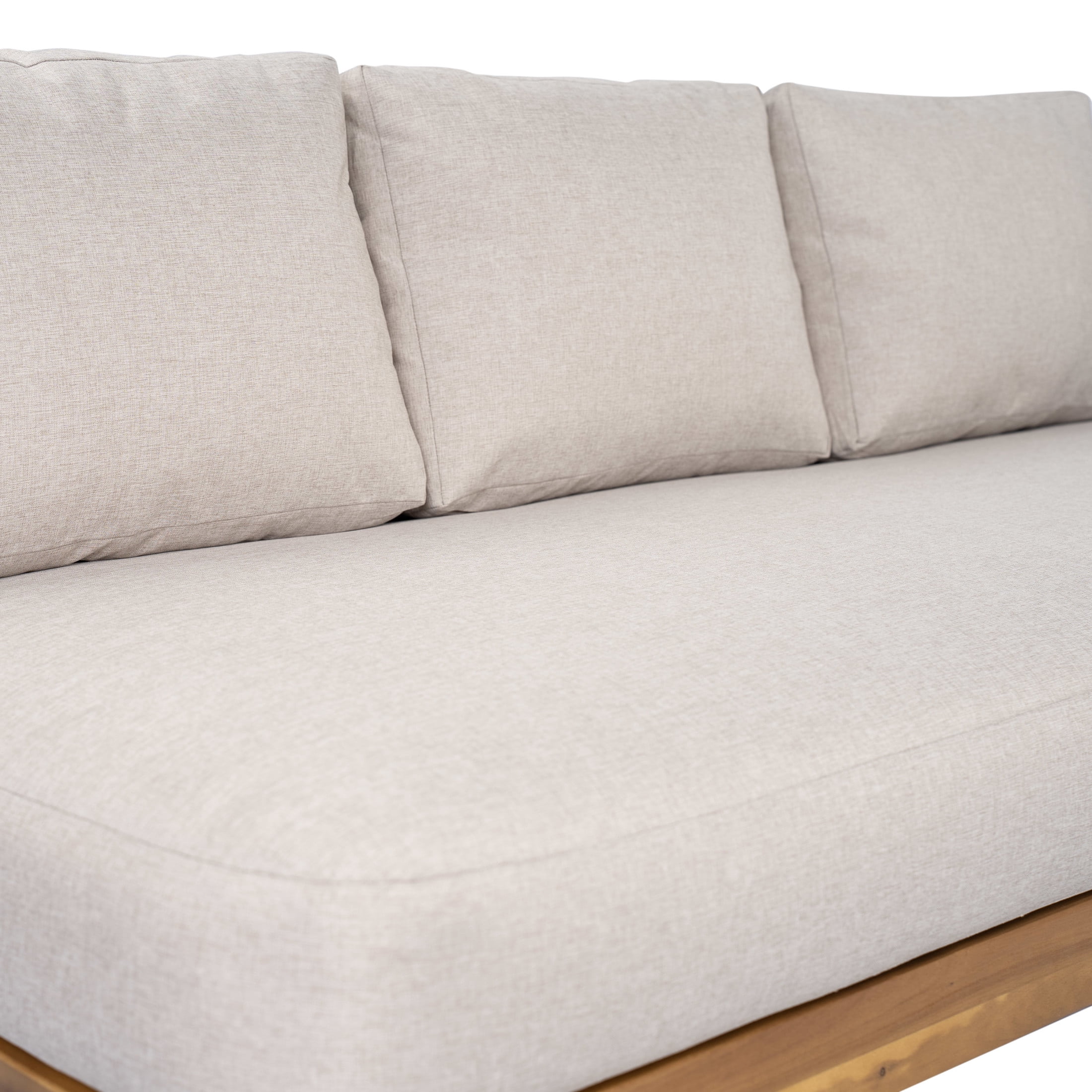 Christopher Knight Home Outdoor 3-Seater Sofa with Cushions, Acacia Wood Frame, Teak + Beige