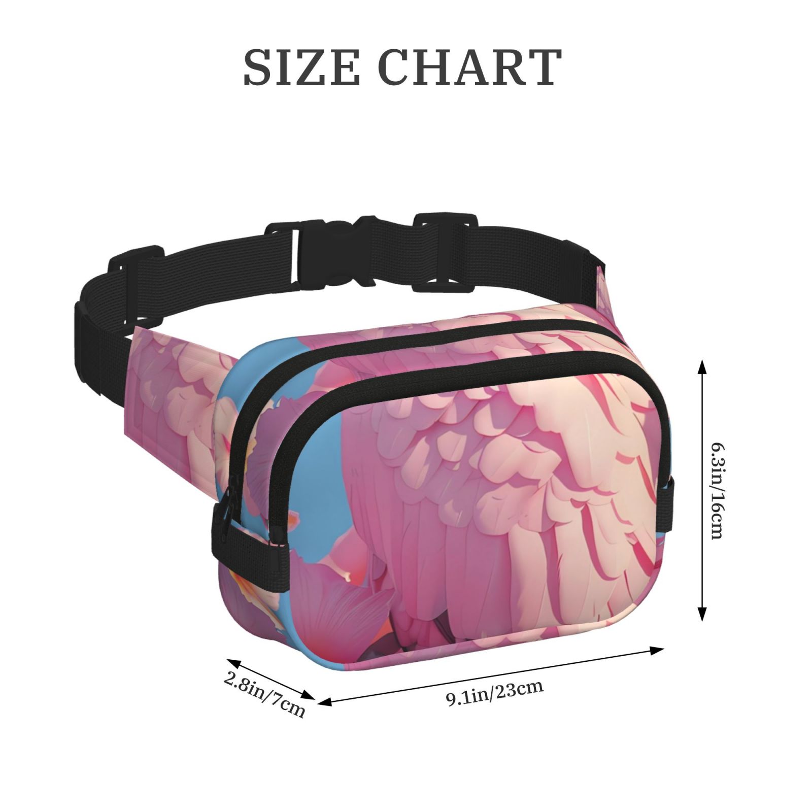 Picia Pink Parrot Tropical Blossoms Print Square Double-Layer Waist Bag Mini Adjustable Waist Belt Bag Exercise Running Travel Hiking