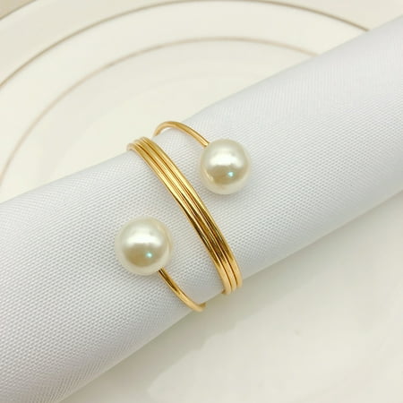 

Bcloud 6Pcs Artificial Pearl Spring Shape Towel Napkin Ring Hotel Party Banquet Decor