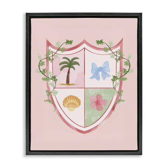 Stupell Industries Nautical Glam Emblem Plants & Flowers Painting Black Floater Framed Canvas Art Print Wall Art, 17 x 21