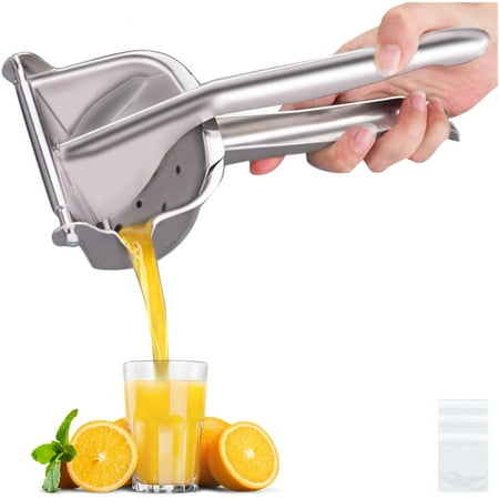 

Juice Squeezer Manual Juicer - Handheld Aluminium Alloy Juice Extractor with Food Tong Filter Bags And Fruit Peeler- Great Citrus Squeezer for Healthy Juicing Cocktails Cooking - Easy Grip Design