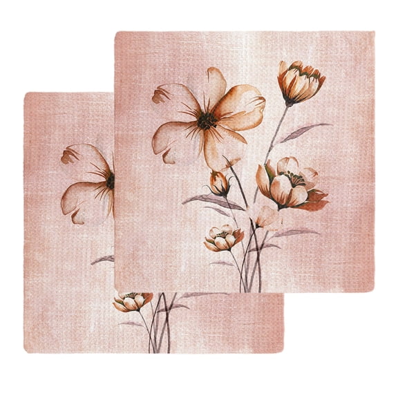 Light Orange Spring Floral Kitchen Dish Towels for Drying Dishes Set of 2, Ombre Modern Art Vintage Waffle Weave Microfiber Hand Tea Bathroom Towels Quick Dry & Absorbent Towel 12x12
