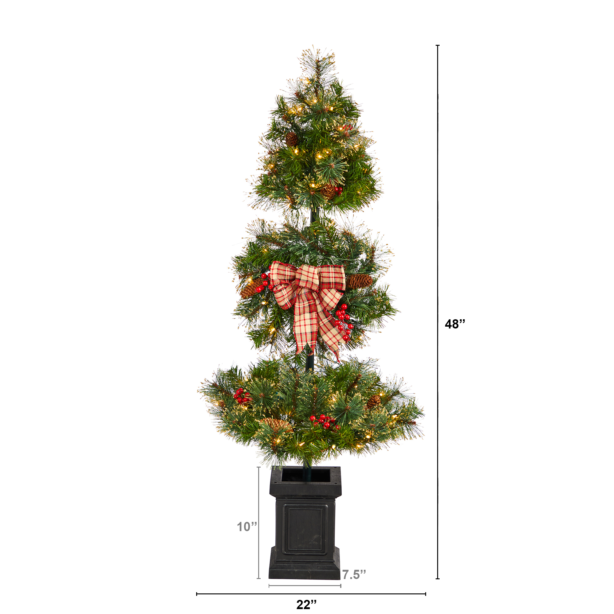 Nearly Natural 4' Green Artificial Christmas Topiary Tree with Berries Prelit 70 Clear LED Lights