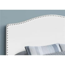 HomeRoots 490189 White Faux leather Upholstered Arched Queen Headboard with Nail Head Trim