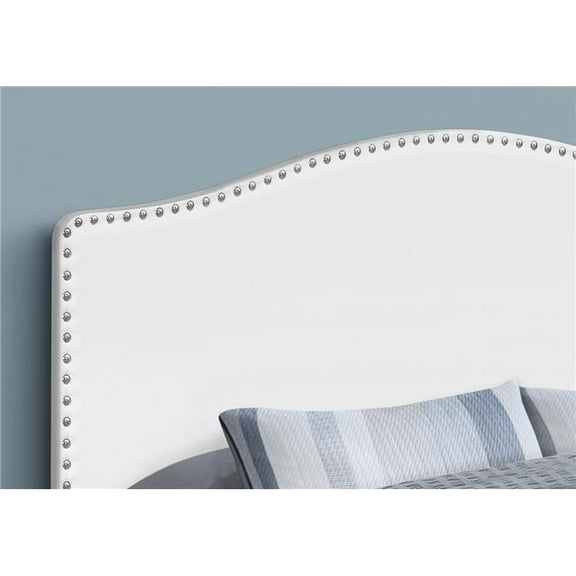 HomeRoots 490189 White Faux leather Upholstered Arched Queen Headboard with Nail Head Trim