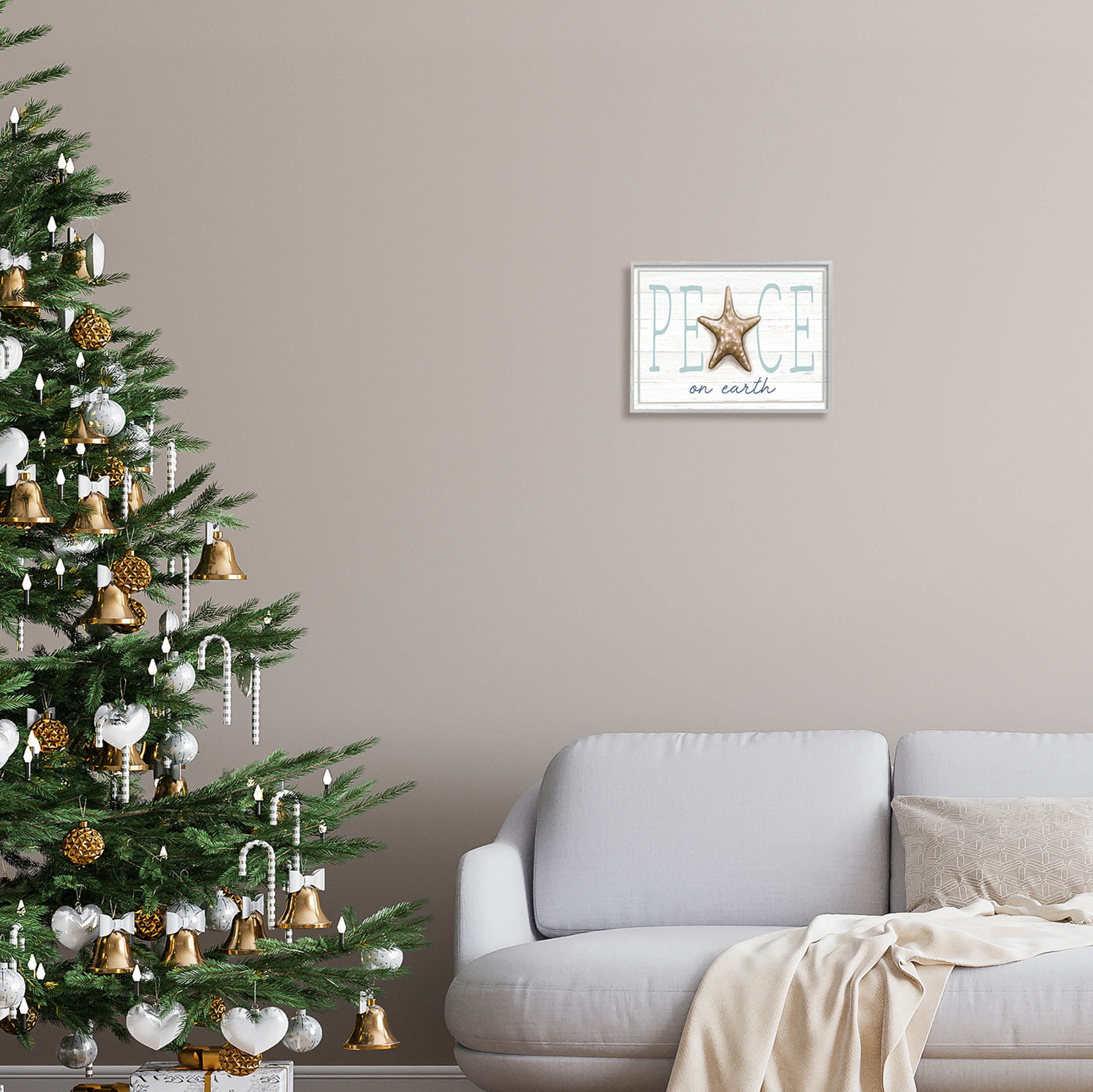 Stupell Industries Peace On Earth Starfish Sign Graphic Art Gray Framed Art Print Wall Art, Design by Elizabeth Tyndall